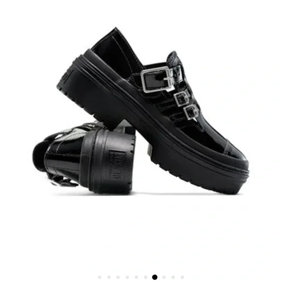 Converse Black Patent Triple-Buckle Platform Loafers - Picture 4 of 11
